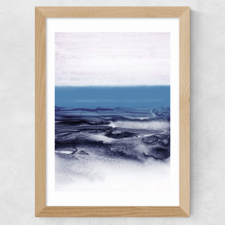 Watercolor Landscape Blue Wide Oak Frame Watercolor Landscape Blue Wide Oak Frame