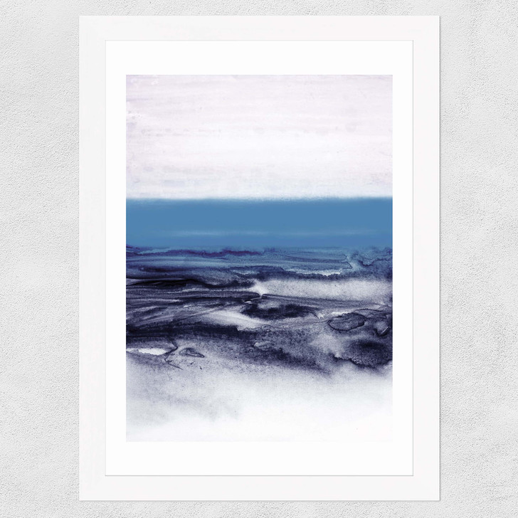 Watercolor Landscape Blue Wide White Frame Watercolor Landscape Blue Wide White Frame