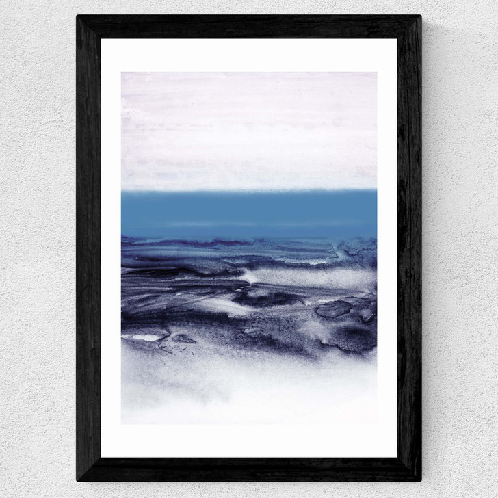 Watercolor Landscape Blue Wide Black Frame