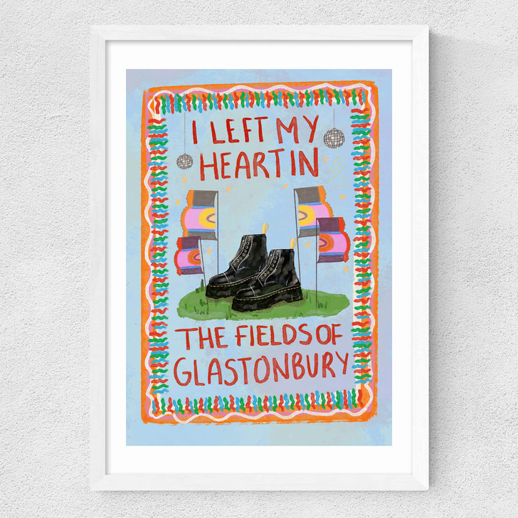 I Left My Heart In The Fields Of Glasto Medium White Frame I Left My Heart In The Fields Of Glasto Medium White Frame