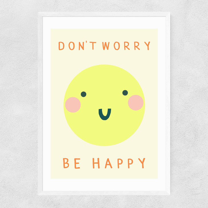 Be Happy by Darcie Olley Narrow White Frame Be Happy by Darcie Olley Narrow White Frame