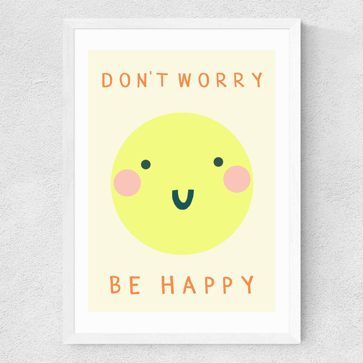 Be Happy by Darcie Olley Medium White Frame Be Happy by Darcie Olley Medium White Frame