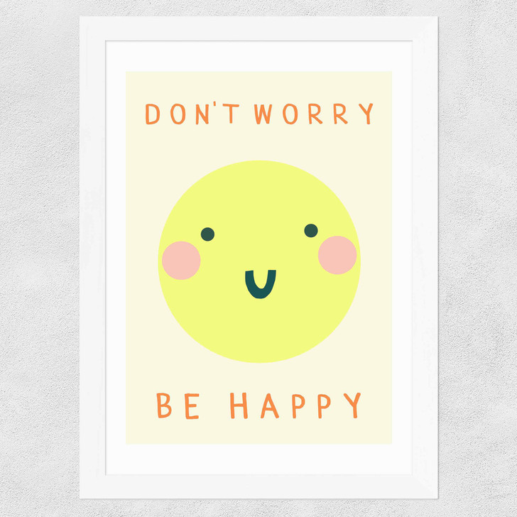 Be Happy by Darcie Olley Wide White Frame Be Happy by Darcie Olley Wide White Frame