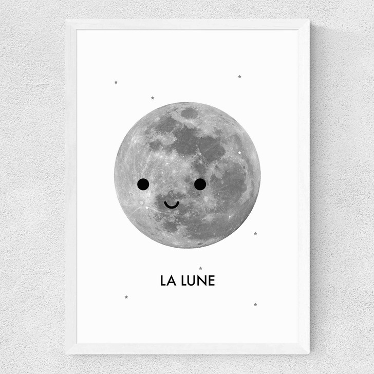 La Lune by Dicky Bird Medium White Frame