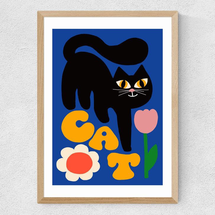 Cat and Tulip Medium Oak Frame