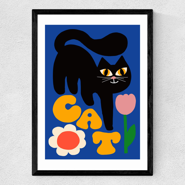 Cat and Tulip Medium Black Frame