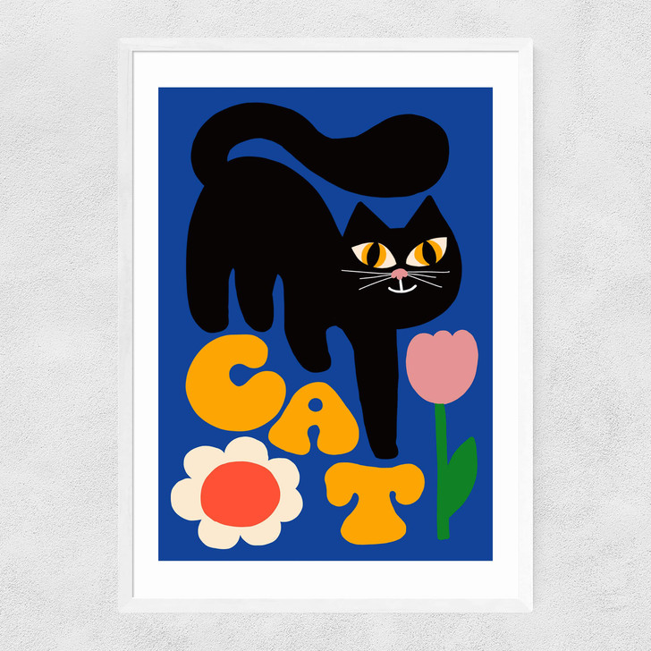 Cat and Tulip Narrow White Frame