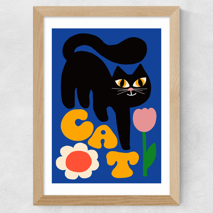 Cat and Tulip Wide Oak Frame