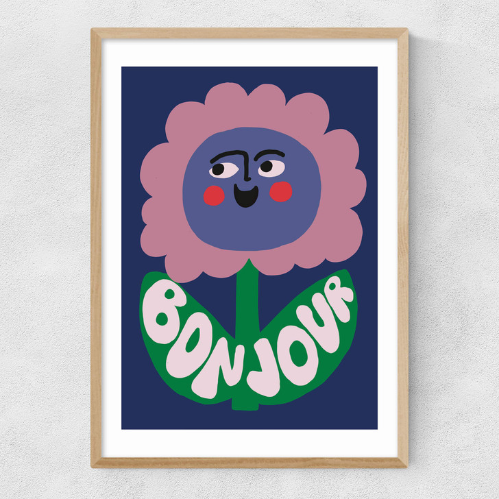 Bonjour Flower Narrow Oak Frame
