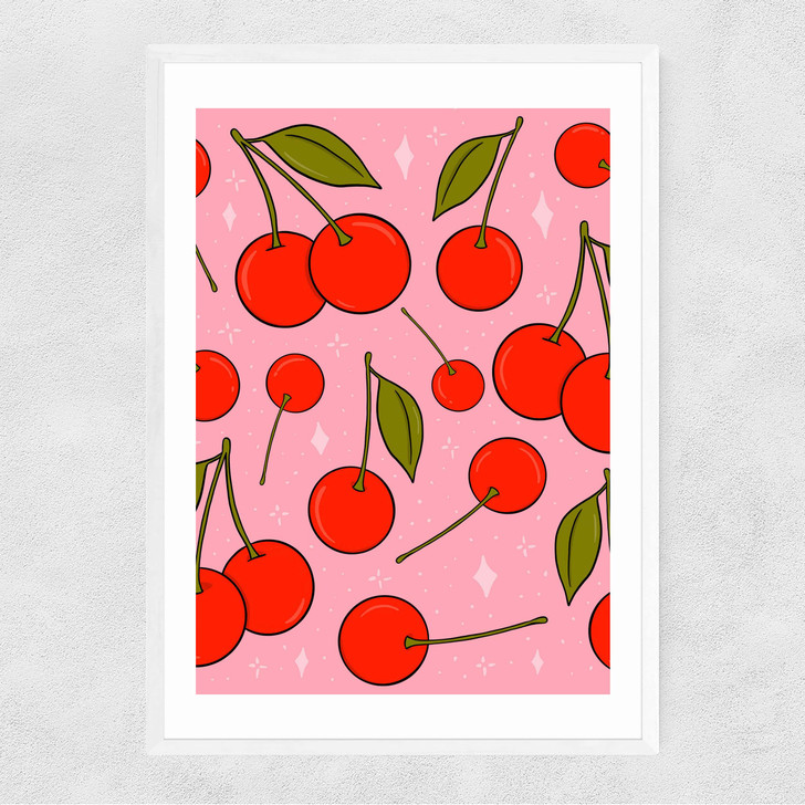 Cherry Print Narrow White Frame Cherry Print Narrow White Frame