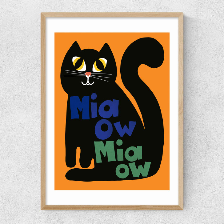 Miaow Miaow Cat Narrow Oak Frame