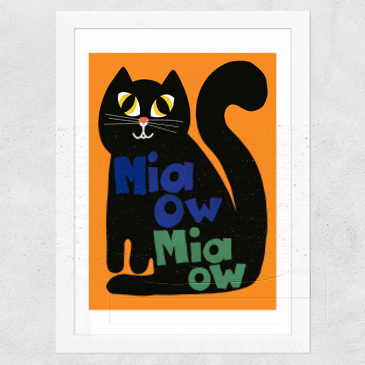Miaow Miaow Cat Wide White Frame
