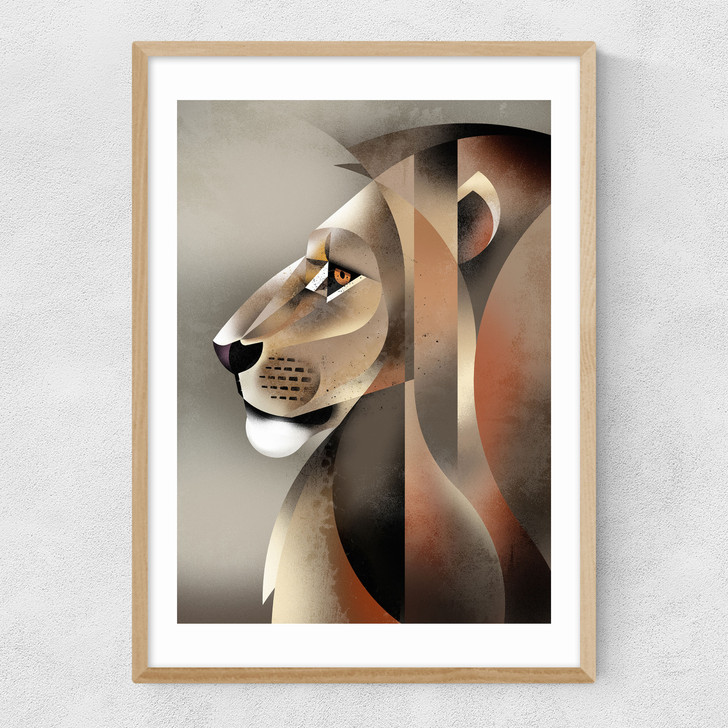 Lion in Profile by Dieter Braun Narrow Oak Frame