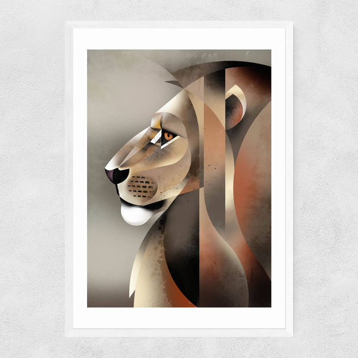 Lion in Profile by Dieter Braun Narrow White Frame