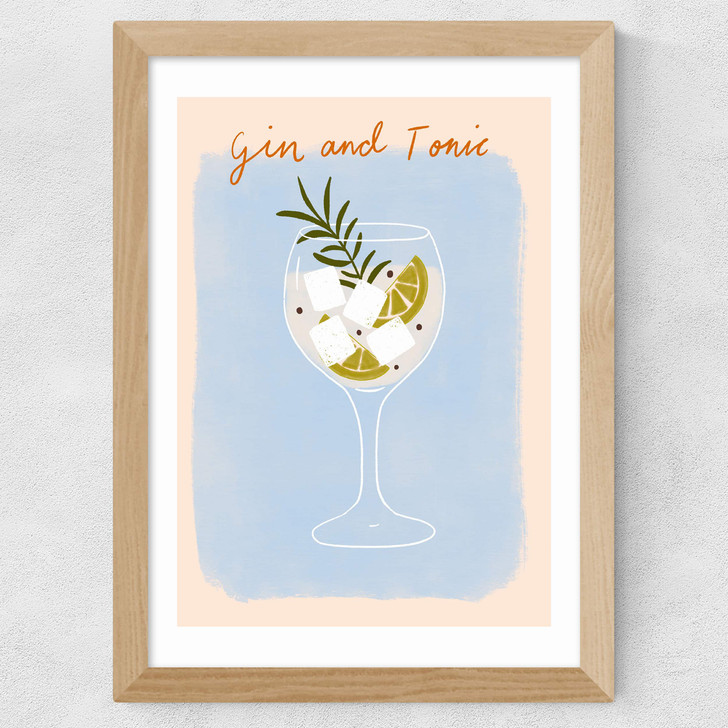 Gin And Tonic by Emmy Lupin Studio Wide Oak Frame Gin And Tonic by Emmy Lupin Studio Wide Oak Frame