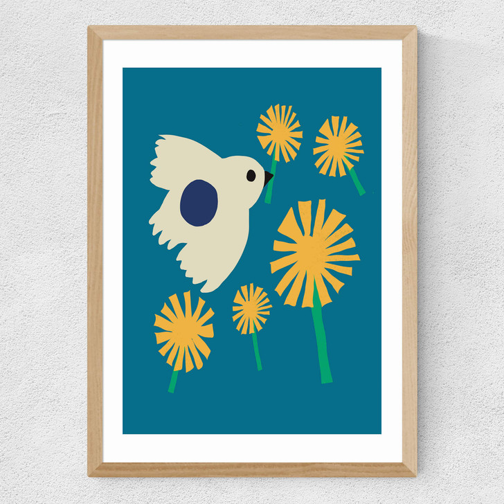 Dandelion Bird Medium Oak Frame