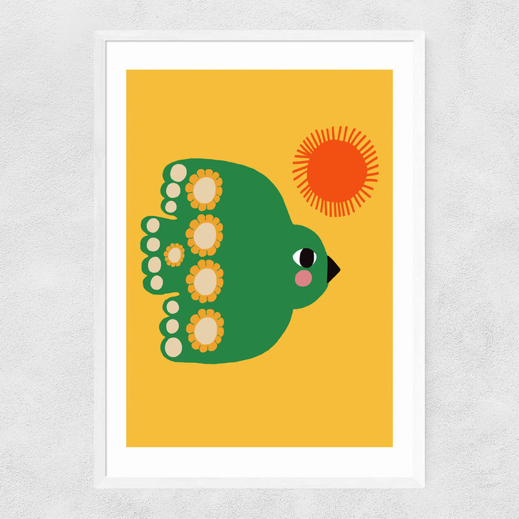 Green Flying Bird Narrow White Frame Green Flying Bird Narrow White Frame