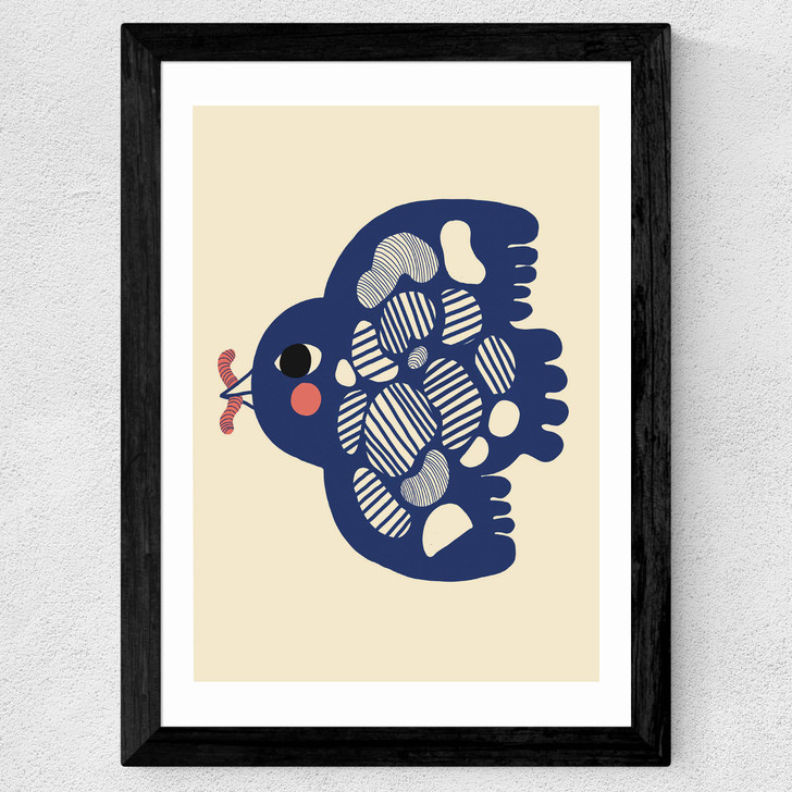 Bird With Worm Wide Black Frame