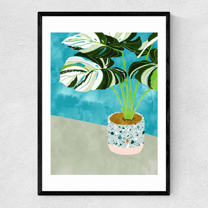Variegated Monstera Narrow Black Frame Variegated Monstera Narrow Black Frame