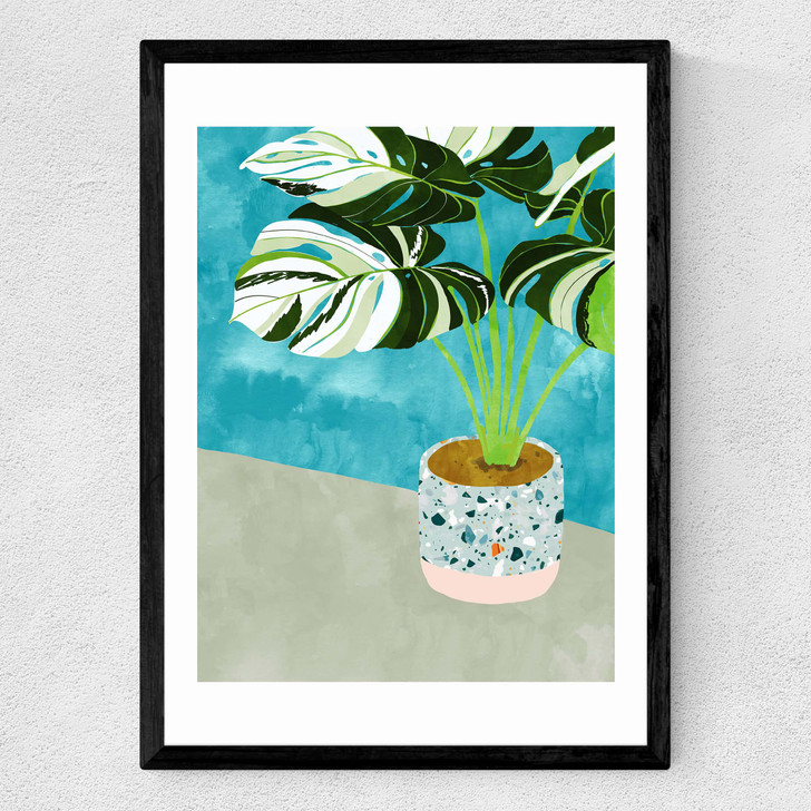 Variegated Monstera Medium Black Frame Variegated Monstera Medium Black Frame