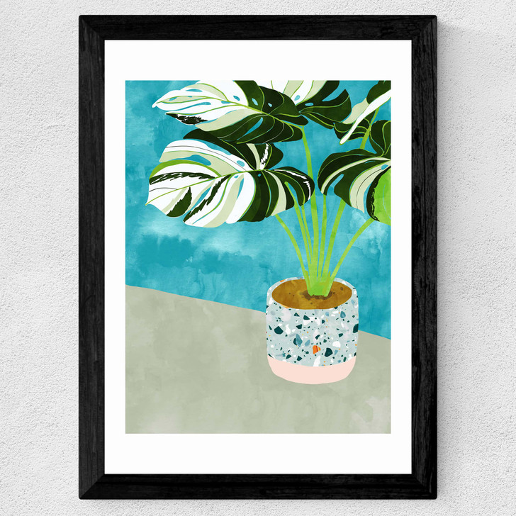 Variegated Monstera Wide Black Frame Variegated Monstera Wide Black Frame