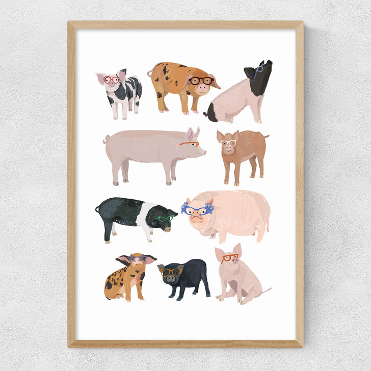 Pigs in Glasses Narrow Oak Frame Pigs in Glasses Narrow Oak Frame