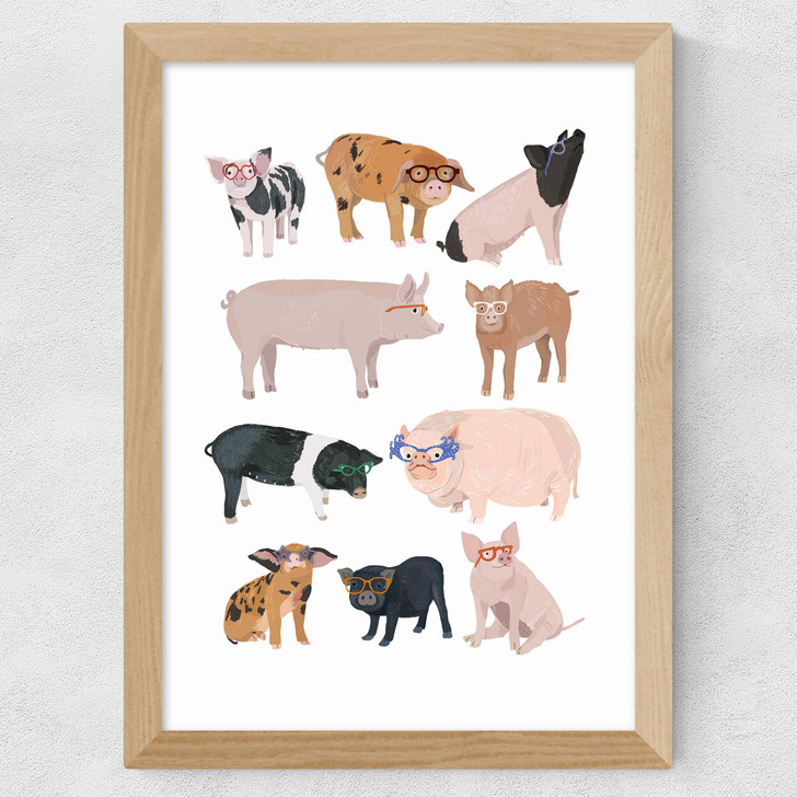 Pigs in Glasses Wide Oak Frame Pigs in Glasses Wide Oak Frame