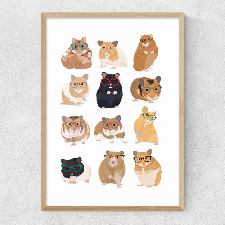 Hamsters in Glasses Narrow Oak Frame