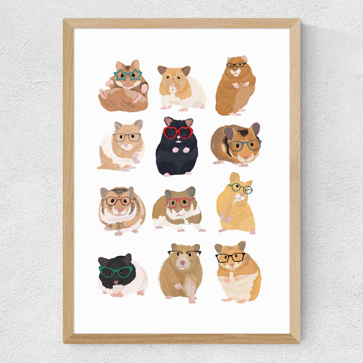 Hamsters in Glasses Medium Oak Frame