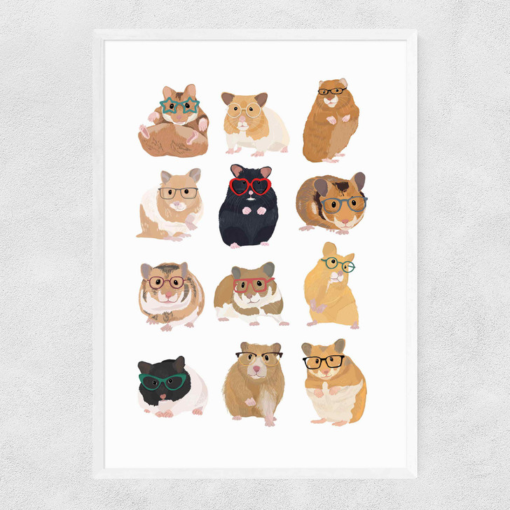 Hamsters in Glasses Narrow White Frame