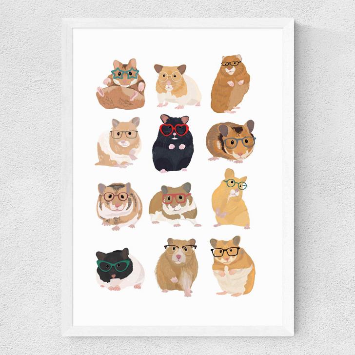 Hamsters in Glasses Medium White Frame