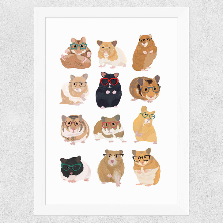 Hamsters in Glasses Wide White Frame