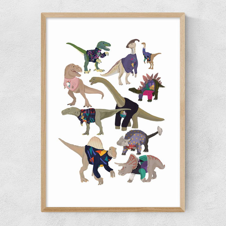 Dinosaurs in 80s Jumpers Narrow Oak Frame Dinosaurs in 80s Jumpers Narrow Oak Frame