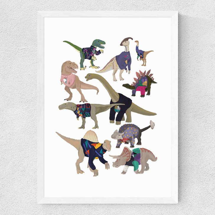 Dinosaurs in 80s Jumpers Medium White Frame Dinosaurs in 80s Jumpers Medium White Frame