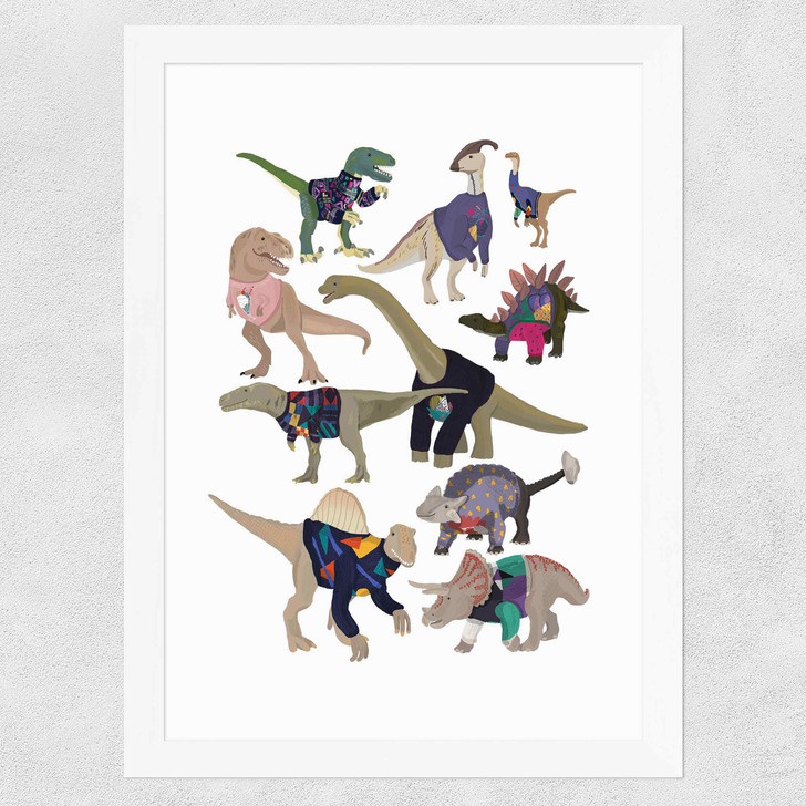 Dinosaurs in 80s Jumpers Wide White Frame Dinosaurs in 80s Jumpers Wide White Frame