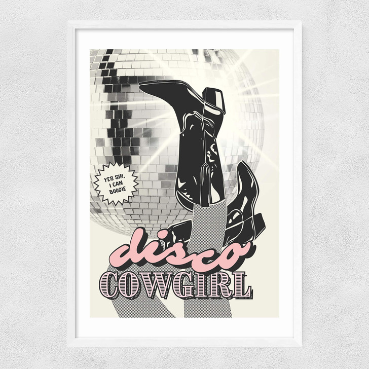 Retro Disco Cowgirl Narrow White Frame