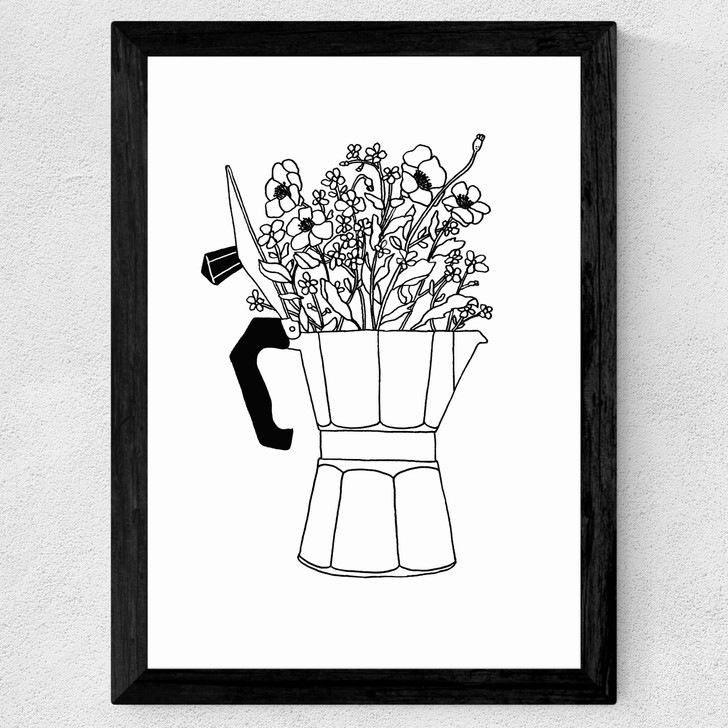 Moka Flowers Print Wide Black Frame