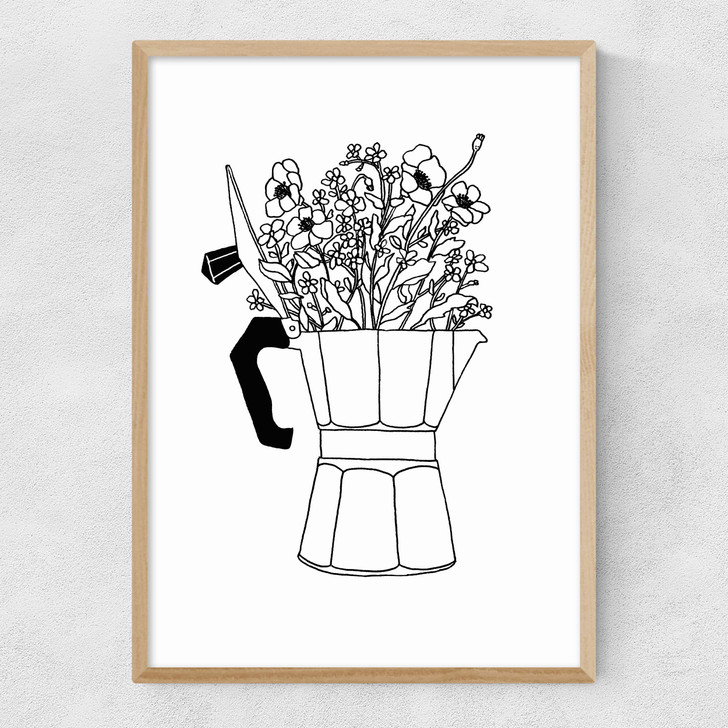 Moka Flowers Print Narrow Oak Frame