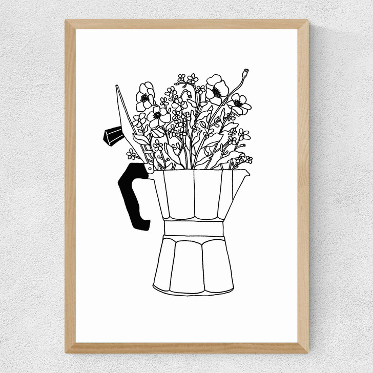 Moka Flowers Print Medium Oak Frame