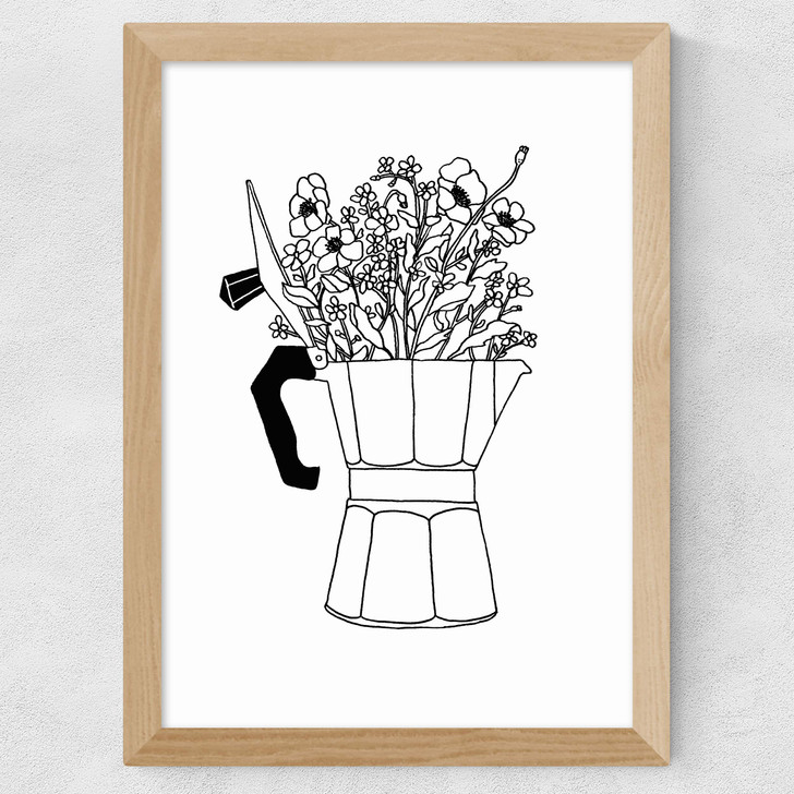 Moka Flowers Print Wide Oak Frame