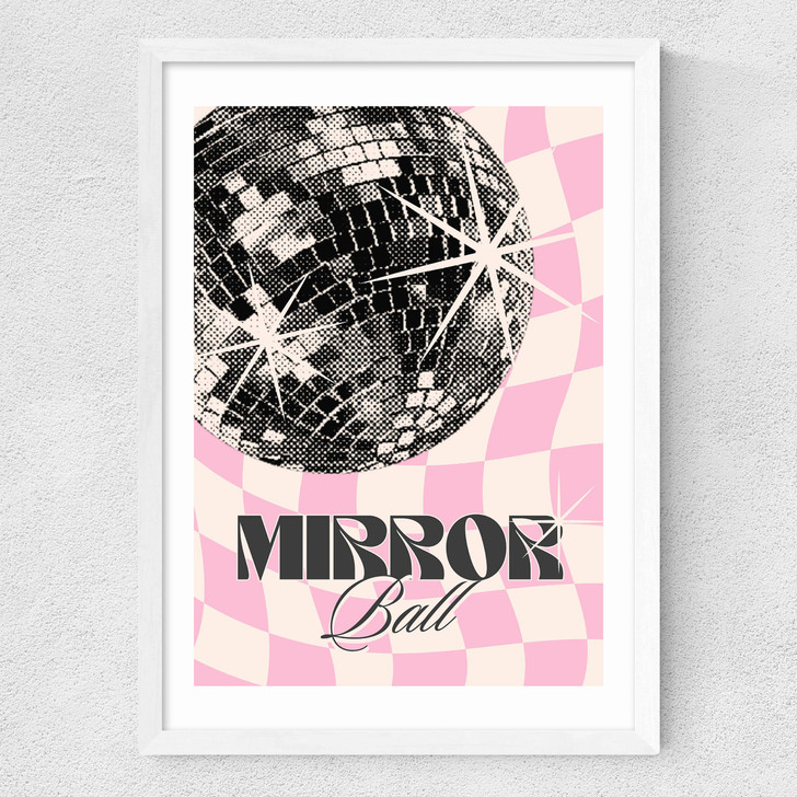 Retro Mirror Ball Medium White Frame