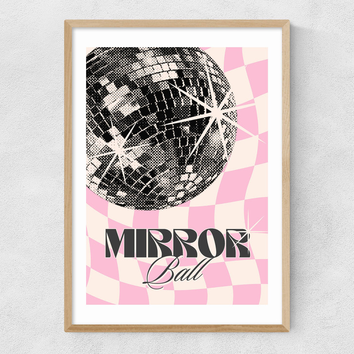 Retro Mirror Ball Narrow Oak Frame
