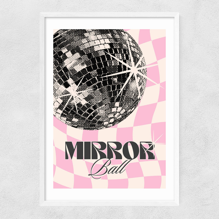 Retro Mirror Ball Narrow White Frame