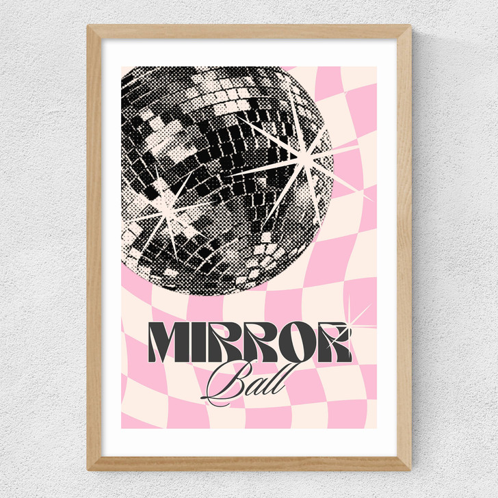 Retro Mirror Ball Medium Oak Frame