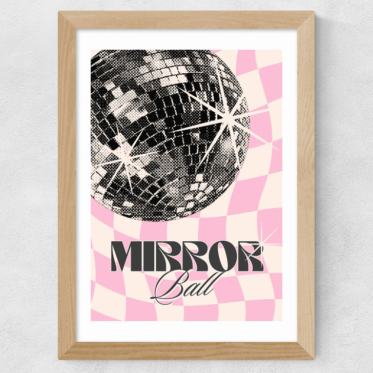 Retro Mirror Ball Wide Oak Frame