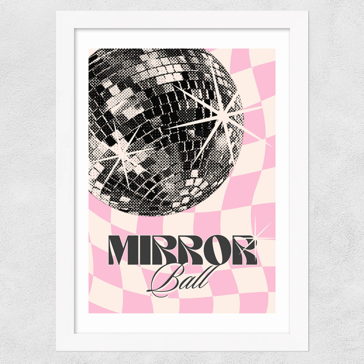 Retro Mirror Ball Wide White Frame