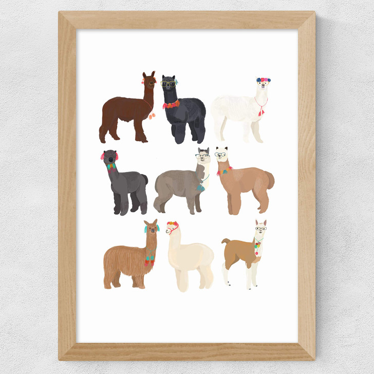 Standing Lamas in Glasses Wide Oak Frame Standing Lamas in Glasses Wide Oak Frame