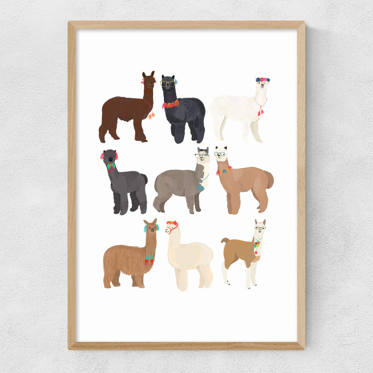 Standing Lamas in Glasses Narrow Oak Frame