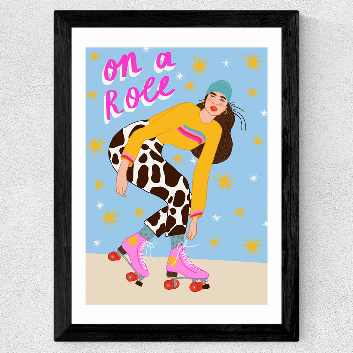 Rollerskating Woman Wide Black Frame Rollerskating Woman Wide Black Frame