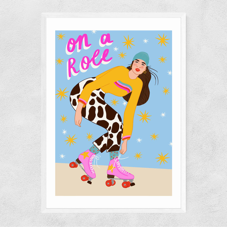 Rollerskating Woman Narrow White Frame Rollerskating Woman Narrow White Frame